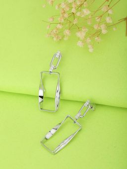 Carlton London - Silver-Toned Rhodium Plated CZ Studded Handcrafted Geometric Drop Earrings