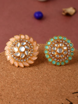 Silvermerc Designs - Gold Plated Meenakari Enamelled Traditional Finger Rings (Set of 2)