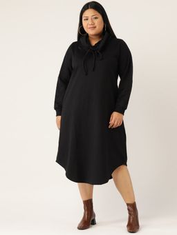 theRebelinme - Plus Size Women Black Solid Color Cowl Neck Winter Dress