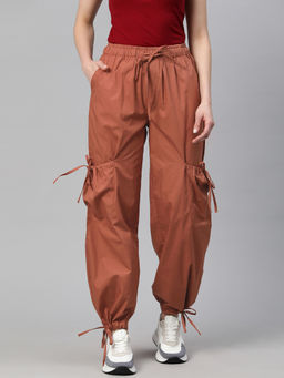 Popnetic - Women Loose Fit Rust High-Rise Parachute Cargo Trouser