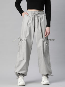 Popnetic - Women Loose Fit Grey High-Rise Parachute Cargo Trouser