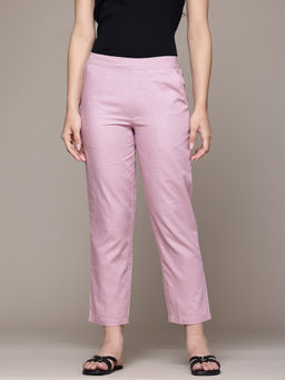 Popnetic - Women Pink Cropped Cotton Trouser Pants