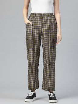Popnetic - Women Checked Multi Color High-Rise Pleated Casual Trouser