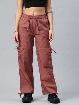 Popnetic - Women Rust Loose Fit High-Rise Parachute Cargo Trouser