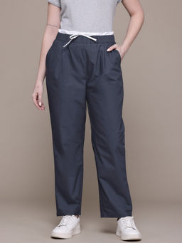 Popnetic - Women Solid Grey Wide-Leg Trousers With Double Waistband