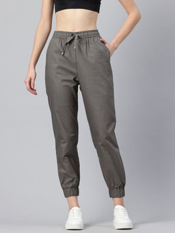 Popnetic - Women Solid Charcoal Grey Cotton Joggers