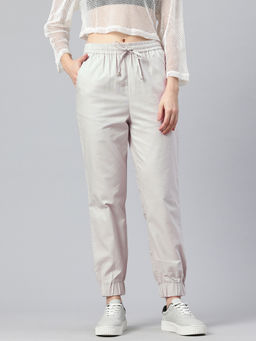 Popnetic - Women Solid Off White Cotton Joggers