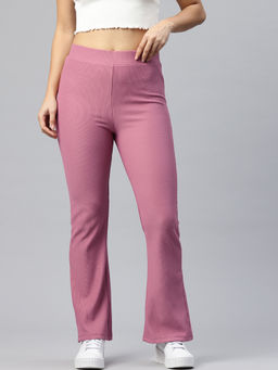 Popnetic - Women Textured Pink Trousers