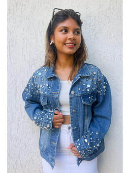 FancyPants - Blue Cameo Rhinestone Denim Jacket