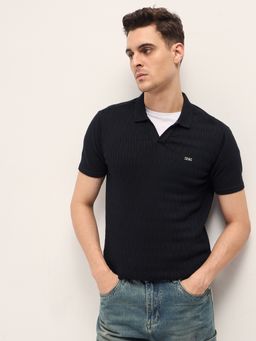 The Bear House - Men's Cotton Self Design Polo T-Shirt