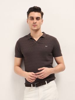 The Bear House - Men's Cotton Self Design Polo T-Shirt