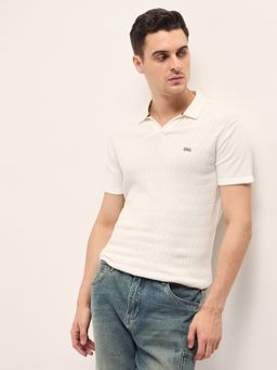 The Bear House - Men's Cotton Self Design Polo T-Shirt