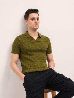 The Bear House - Men's Cotton Self Design Polo T-Shirt