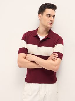 The Bear House - Men's Cotton Self Design Polo T-Shirt