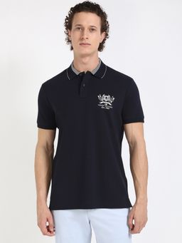 Tommy Hilfiger - Navy Blue Printed Half Sleeves Polo T-Shirt