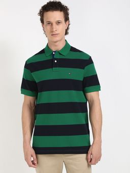 Tommy Hilfiger - Green Stripes Half Sleeves Polo T-Shirt