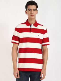 Tommy Hilfiger - Red Stripes Half Sleeves Polo T-Shirt