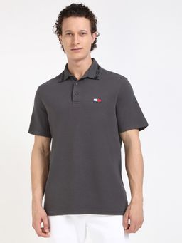 Tommy Hilfiger - Grey Solid Half Sleeves Polo T-Shirt