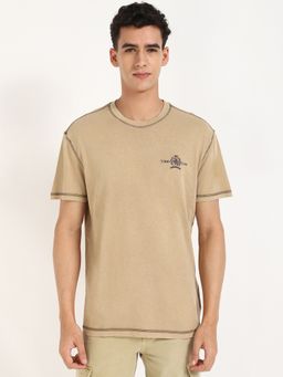 Tommy Hilfiger - Beige Solid Half Sleeves T-Shirt