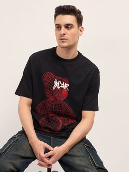 The Bear House - Men's Cotton Graphic Printed Oversized T-Shirt