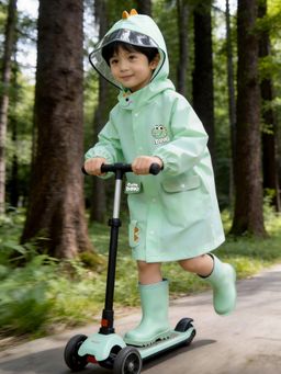 Little Surprise Box - 3D Dino Face & Tail Knee Length Raincoat