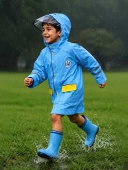 Little Surprise Box - Minimal Blue & Yellow Pocket Raincoat for Kids & Teens