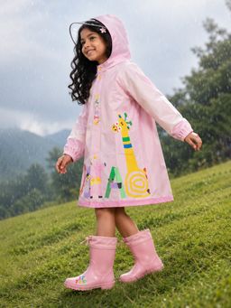 Little Surprise Box - Pink Giraffe Knee Length Raincoat