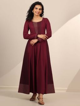 Libas - Maroon Embellished Anarkali And Solid Pant (Set of 2)