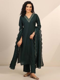 Gerua By Libas - Teal Straight Kurta With Pant And Dupatta (Set of 3)