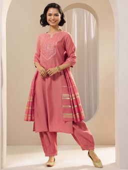 Gerua By Libas - Peach Yoke Straight Kurta & Salwar with Dupatta (Set of 3)