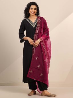Gerua By Libas - Black Straight Kurta With Salwar And Dupatta (Set of 3)