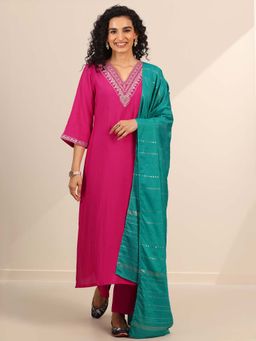 Gerua By Libas - Pink Straight Kurta With Pant And Dupatta (Set of 3)