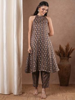 FASHOR - Ethnic Woven A-Line Kurta With Palazzo (Set of 2)
