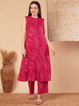 FASHOR - Pink Printed A-Line Paneled Co-Ord (Set of 2)