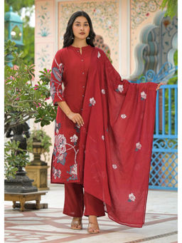 Autumnlane - Aster Red Floral Embroidered Kurta with Pant and Dupatta