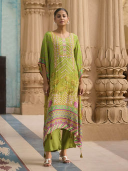 Autumnlane - Aster Petals Green Printed Kaftan with Pant