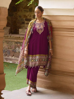 Autumnlane - Aster Purple Embroidered Kurta with Pant and Dupatta