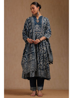 Soch - Indigo Dola Silk Floral Printed Anarkali Kurta with Pant and Dupatta