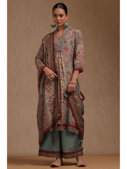 Soch - Green Muslin Floral Printed Kurta with Palazzo and Dupatta