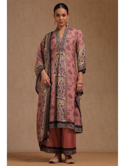 Soch - Blush Pink Muslin Floral Printed Kurta with Palazzo and Dupatta