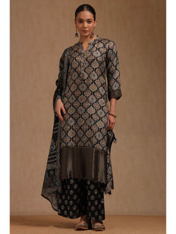 Soch - Black Dola Silk Floral Printed Kurta with Palazzo and Dupatta