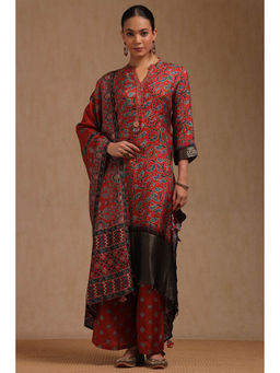 Soch - Red Dola Silk Printed Kurta with Palazzo and Dupatta