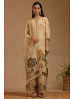 Soch - Beige Tissue Printed Sequined Kurta with Palazzo and Dupatta