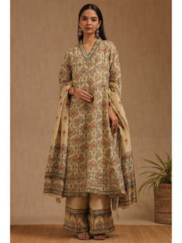 Soch - Beige Tissue Floral Printed Kurta with Palazzo and Dupatta