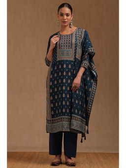 Soch - Teal Printed Mirror Work Kurta with Pant and Dupatta