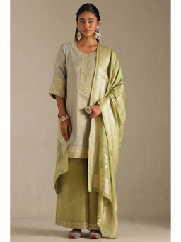 Soch - Sap Green Tissue Embroidered Kurta with Palazzo and Dupatta