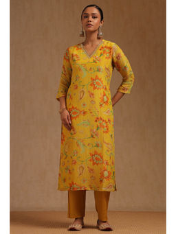 Soch - Yellow Tissue Floral Print Kurta with Pant