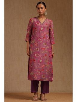 Soch - Onion Pink Tissue Floral Print Kurta with Pant