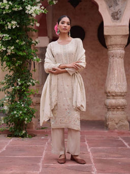 Autumnlane - Gaurisha Off White Sequined Work Kurta with Pant and Dupatta