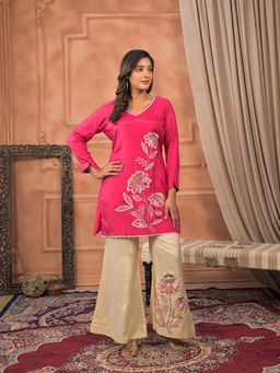Autumnlane - Kara Pink Floral Embroidered Kurta with Palazzo